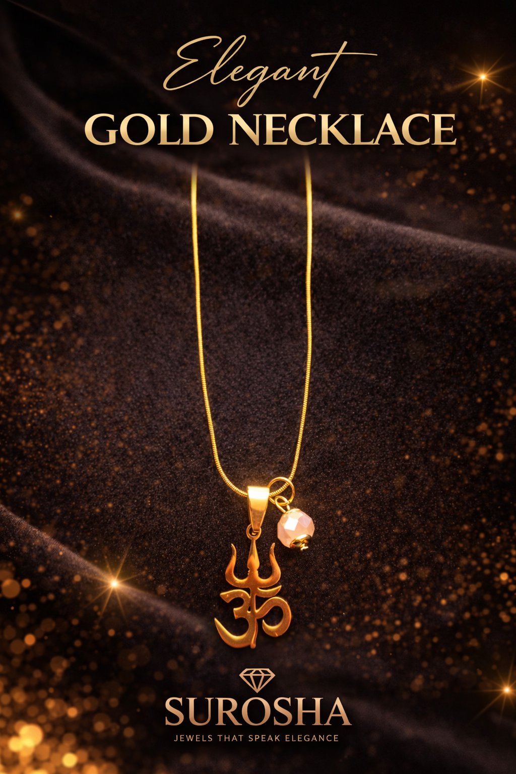 SuRosha Trishul Ohm Pearl Necklace – goudkleurige ketting met parelmoer roze kraal