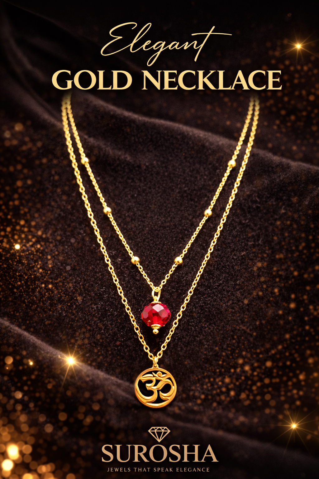 SuRosha Crimson Ogri Duo Necklace – dubbele ketting met rode Ogri Ai kraal en Ohm bedel