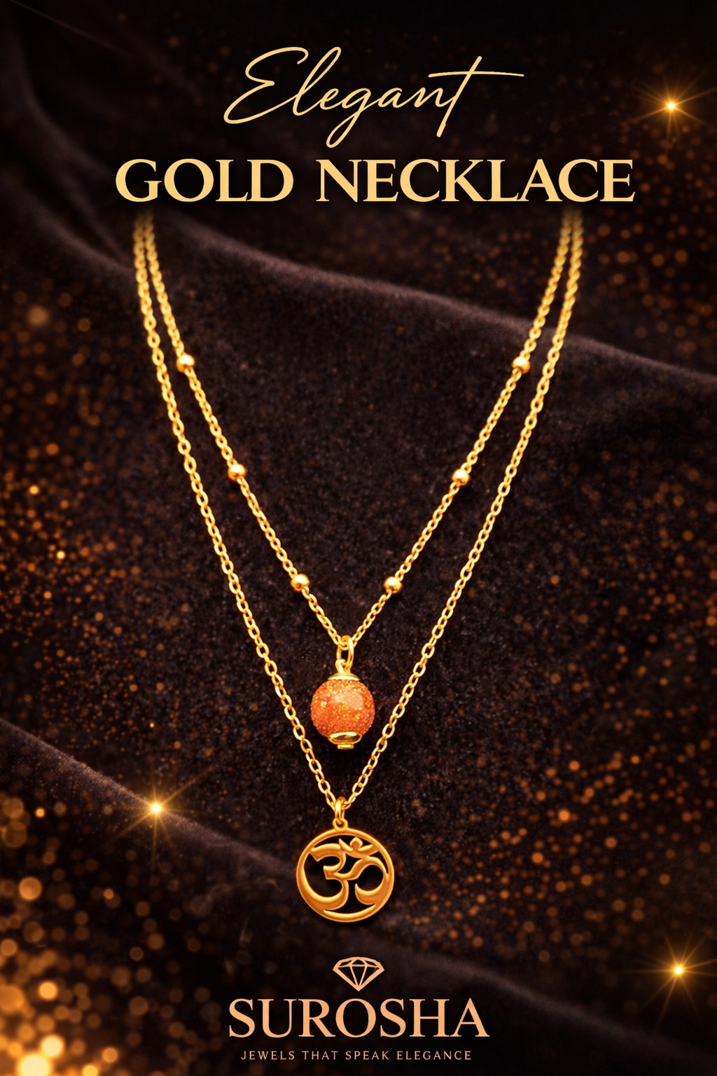 SuRosha Golden Sand Duo Necklace – dubbele ketting met zandsteen kraal en Ohm bedel