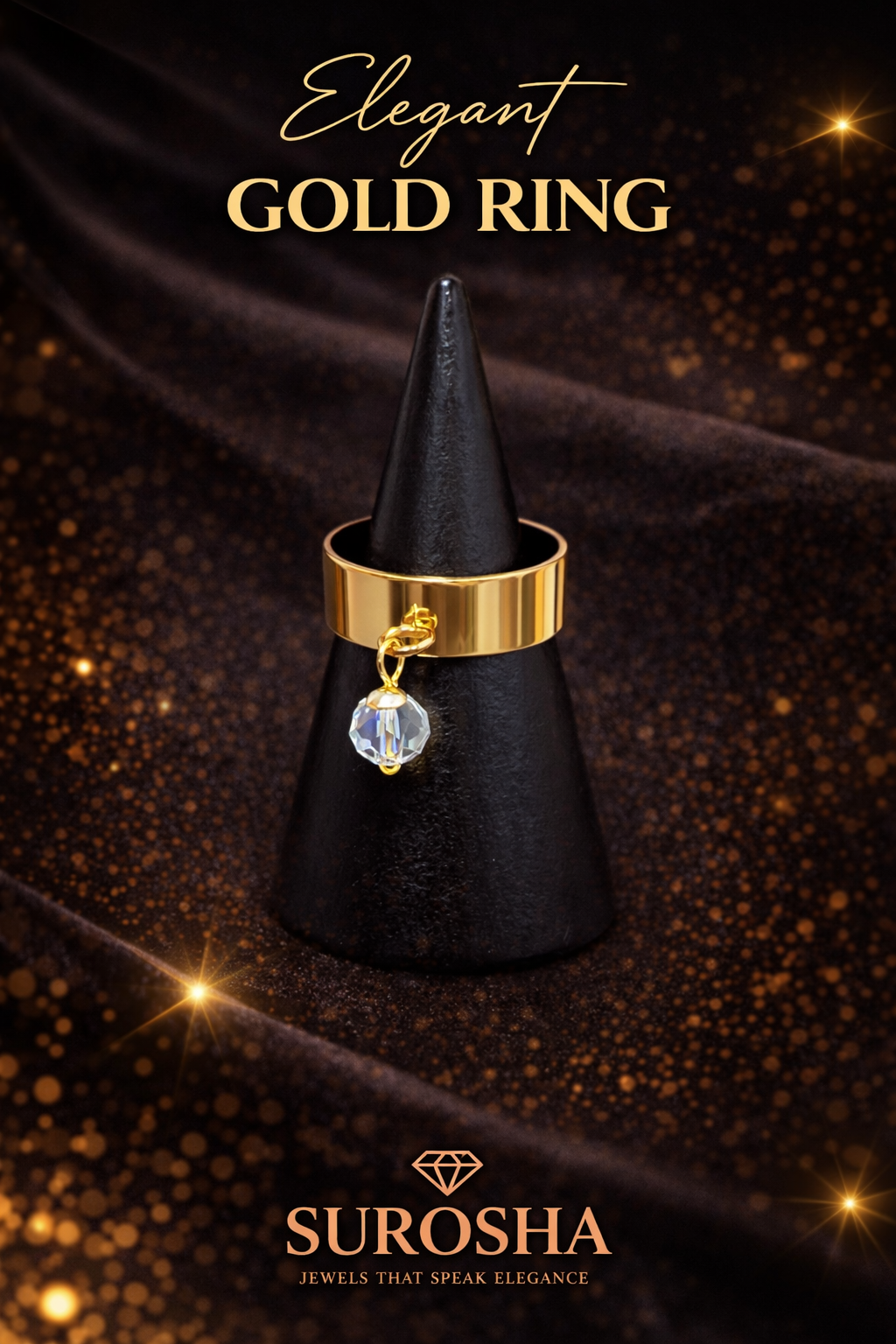 SuRosha Luxe Smalle Open Ring – Goudkleurige RVS Ring met Heldere kristal kraal