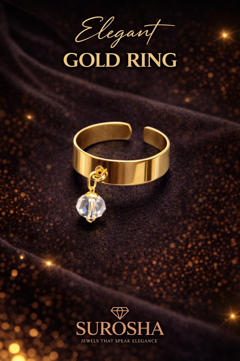 SuRosha Luxe Smalle Open Ring – Goudkleurige RVS Ring met Heldere kristal kraal