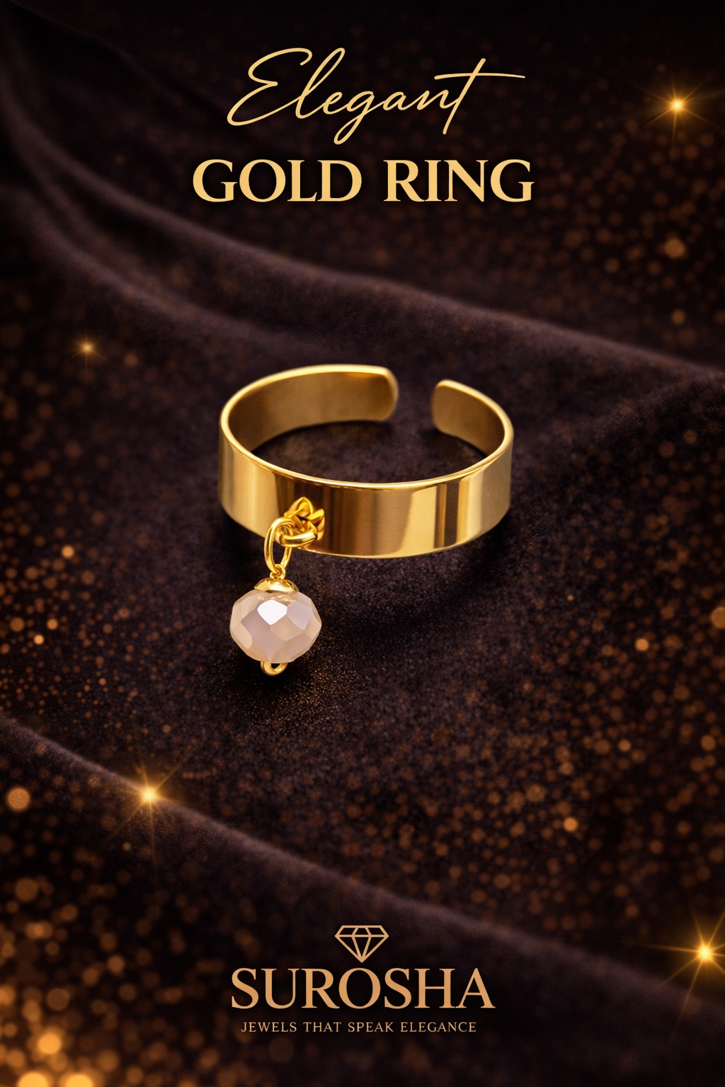 SuRosha Luxe Smalle Open Ring – Goudkleurige RVS Ring met Parelmoer Roze Bead