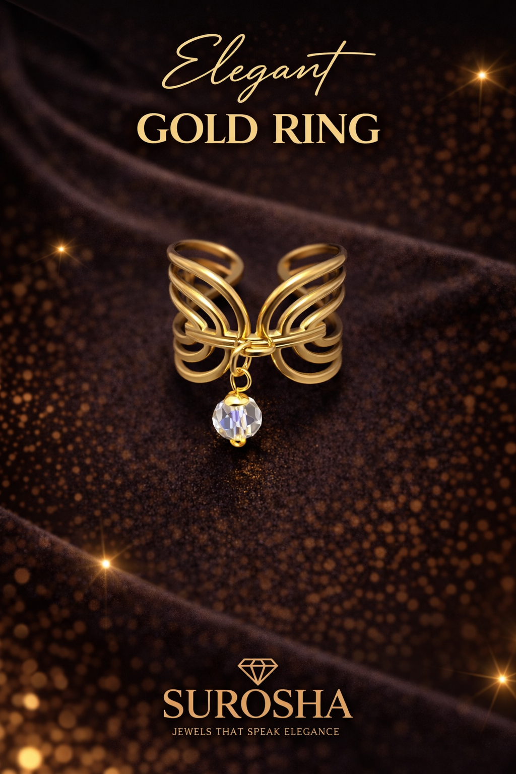 SuRosha Luxe Open Butterfly Ring - Helder kristal kraal