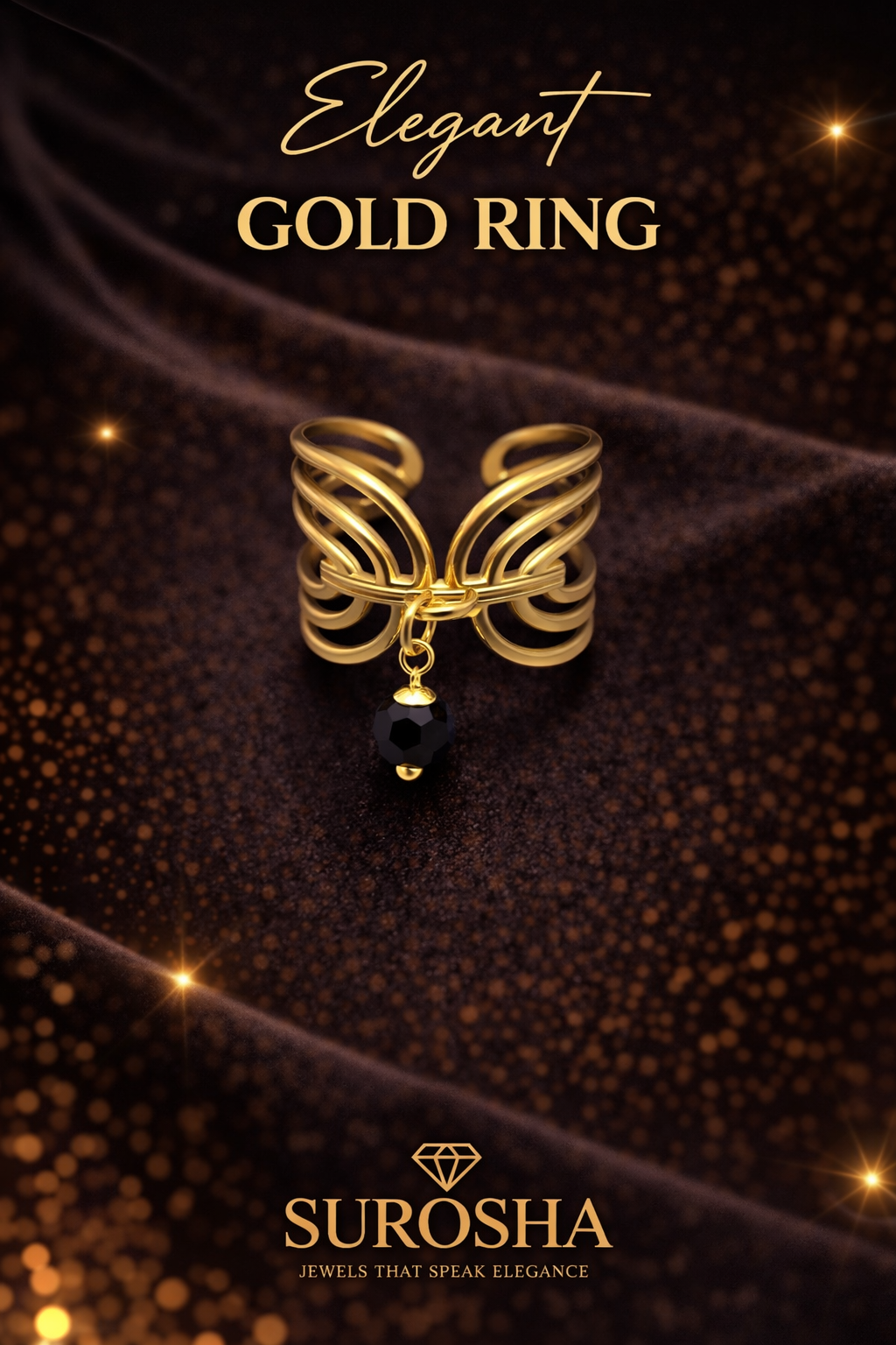 SuRosha Luxe Open Butterfly Ring - Zwarte ogri ai kraal