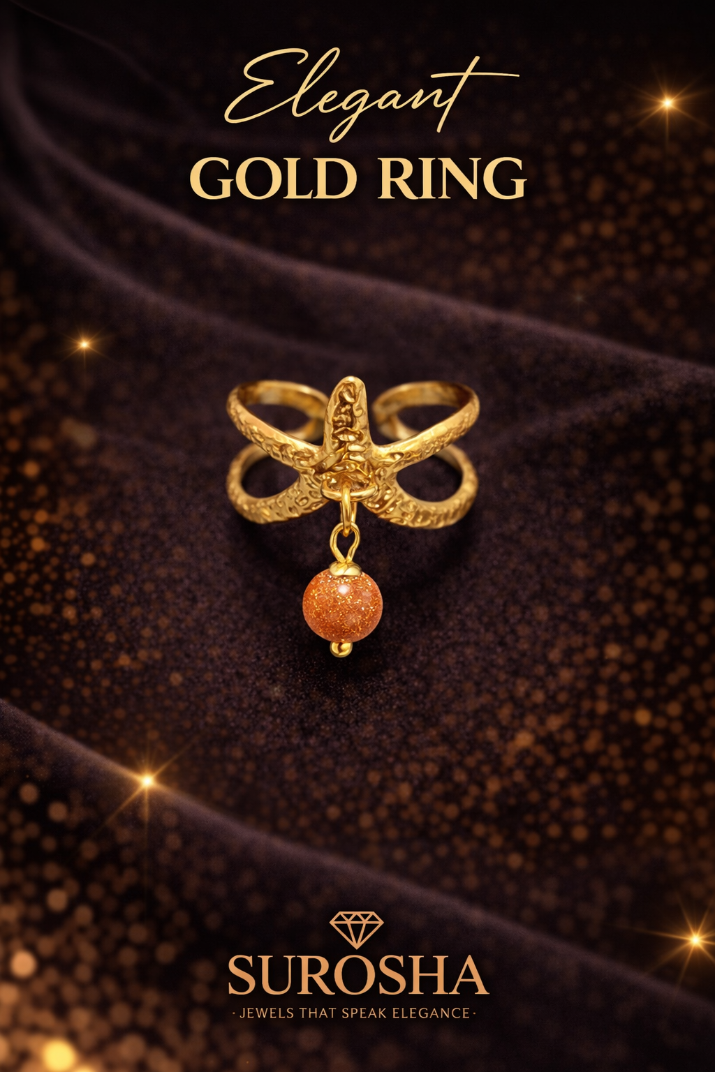 SuRosha Zeester Open Ring met Zandsteen Kraal