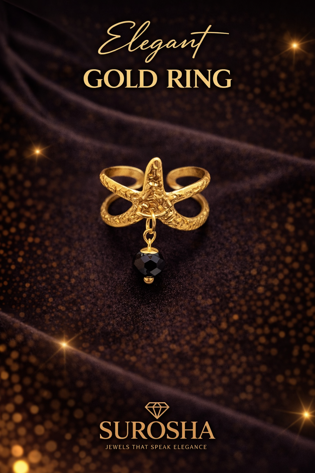 SuRosha Zeester Open Ring met Zwarte Ogri Ai Kraal – Luxe Verstelbare RVS Ring