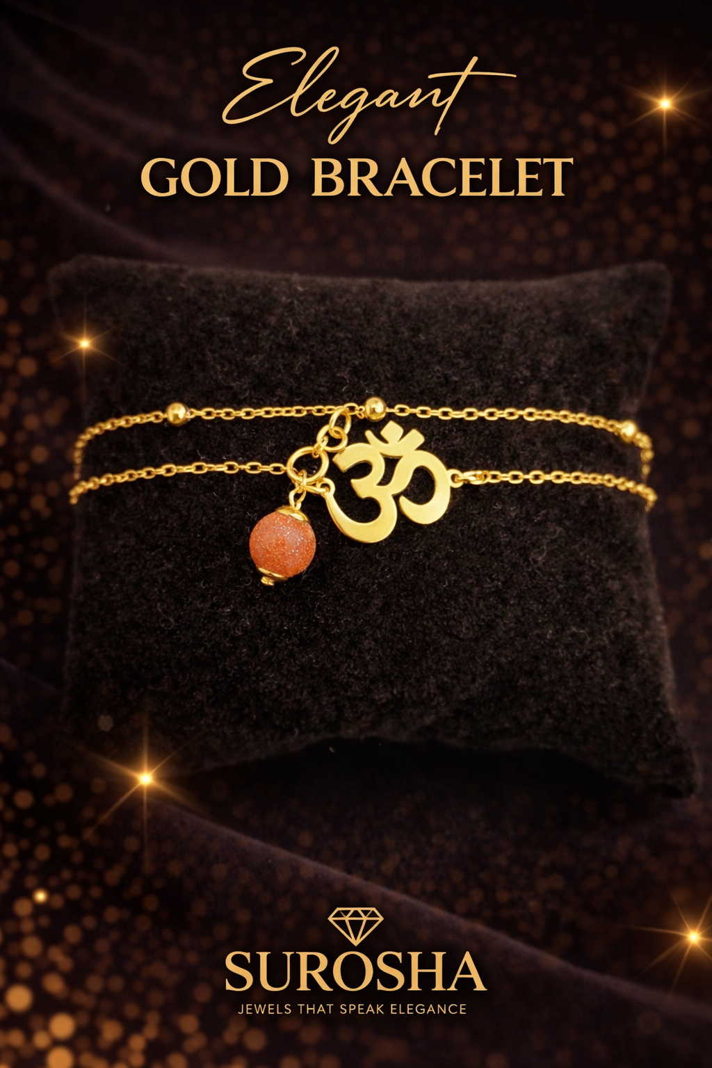 SuRosha Golden Sand Bracelet – goudkleurige dubbele armband met zandsteen kraal en Ohm hanger