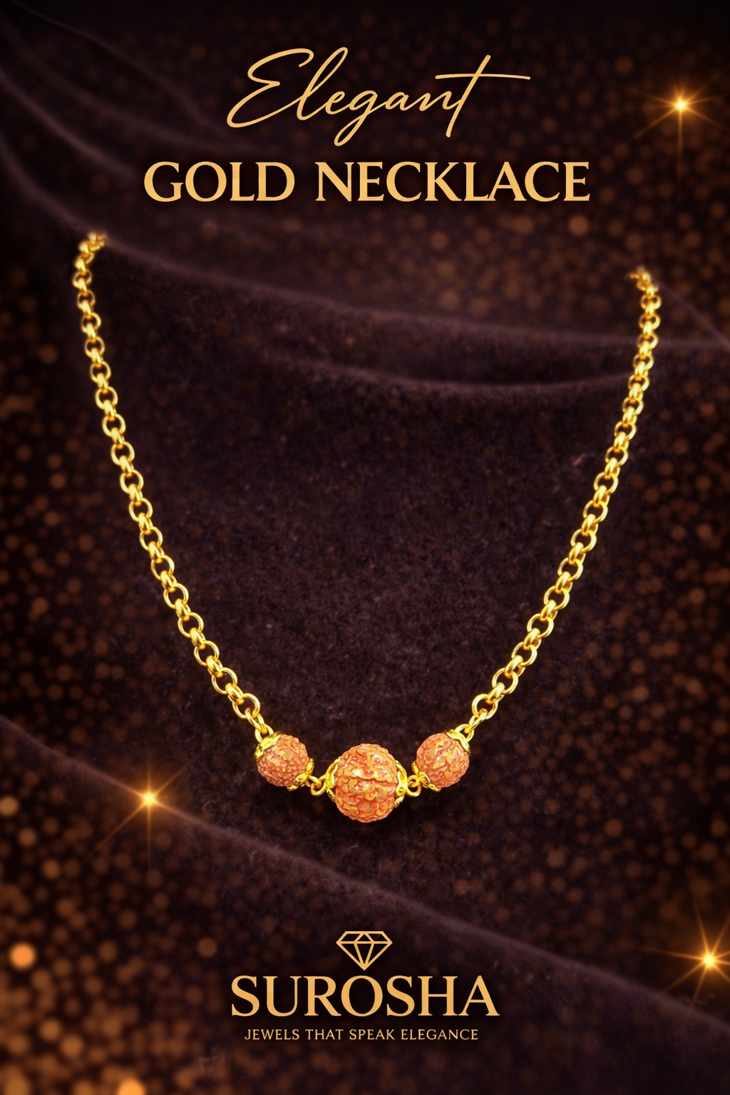 SuRosha Rudraksha Harmony Necklace – goudkleurige 60 cm ketting met Rudraksha kralen