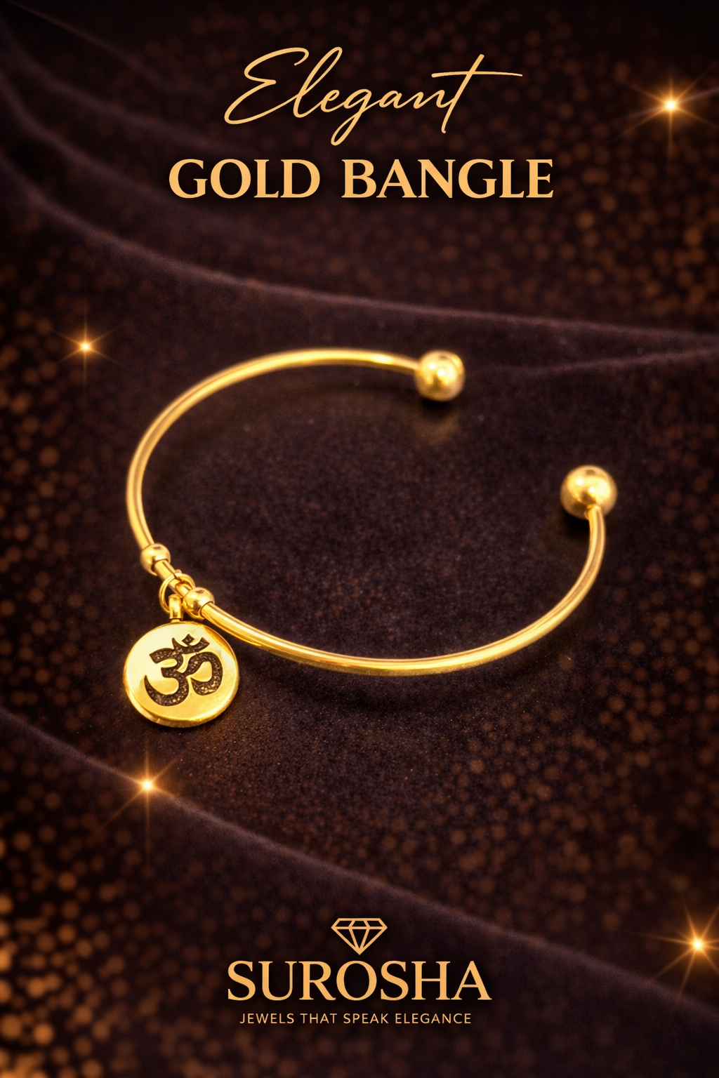 SuRosha Gold Bangle – goudkleurige open armband met Ohm bedel