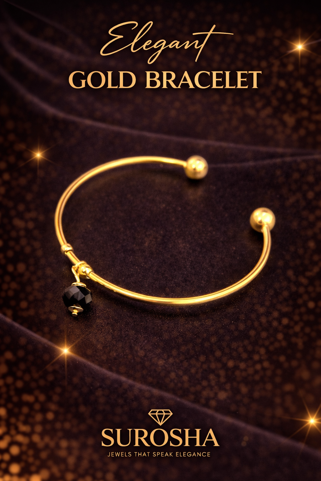 SuRosha Midnight Gold Bangle – goudkleurige open armband met zwarte kraal