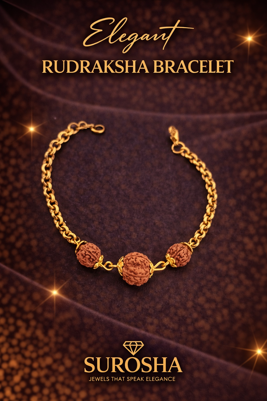 SuRosha Rudraksha Classic Bracelet – goudkleurige armband met authentieke Rudraksha kralen