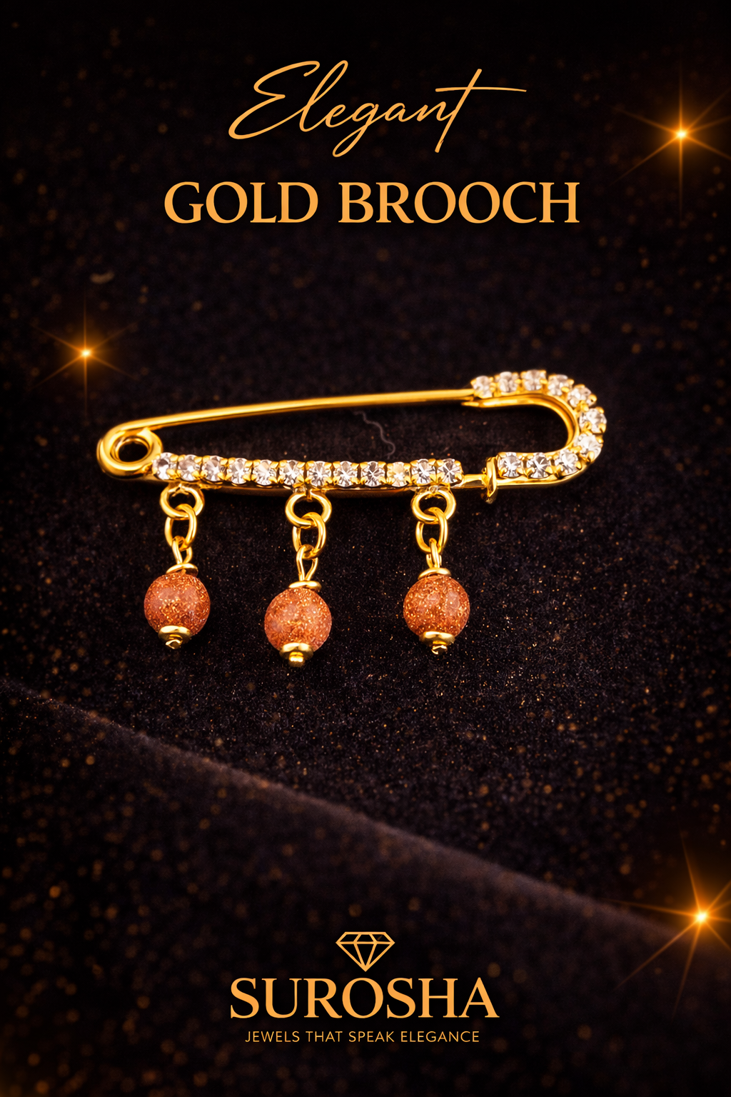 SuRosha Gouden Broche met Luxe Zandsteen Kralen – 5 cm