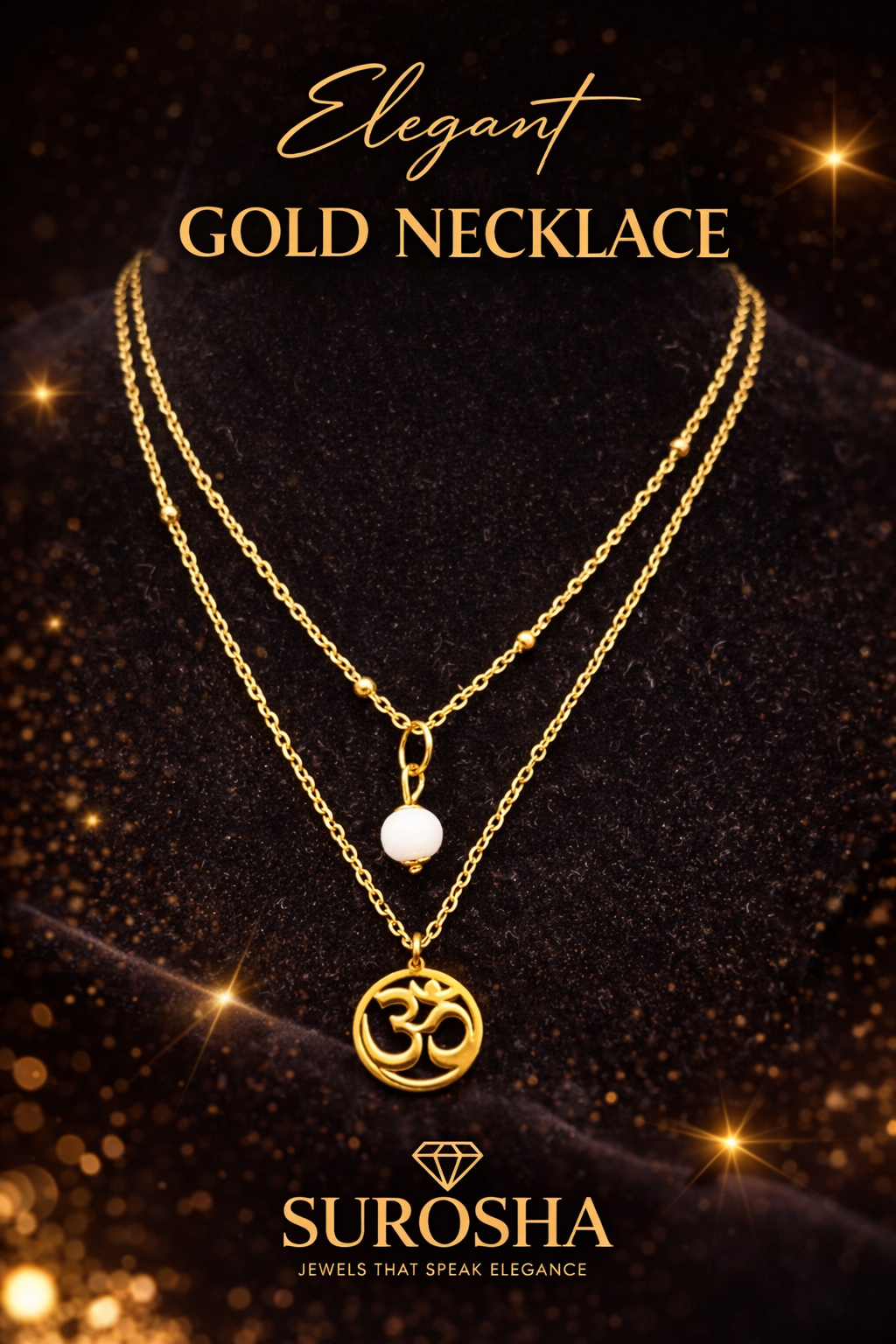 SuRosha Pearl Harmony Duo Necklace – dubbele ketting met witte parelmoer kraal en Ohm bedel