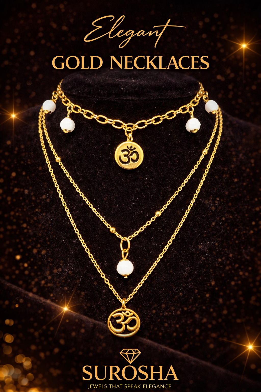 SuRosha Pearl Harmony Duo Necklace – dubbele ketting met witte parelmoer kraal en Ohm bedel