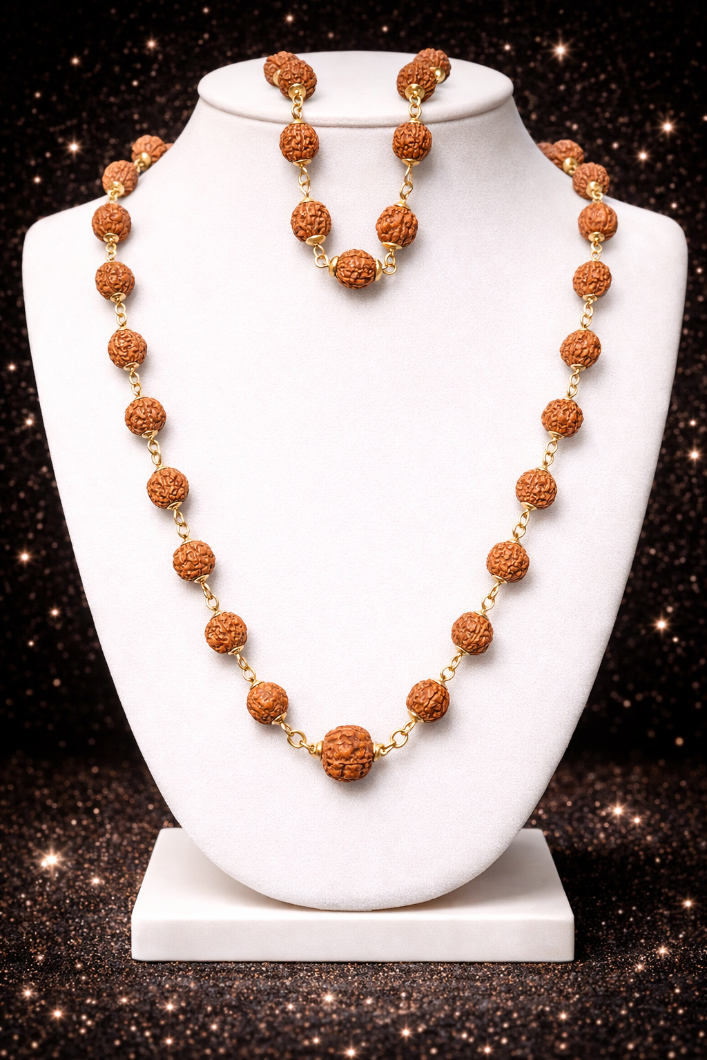 SuRosha Rudraksha Set – Ketting 50 cm & Armband 20 cm – Goud & Zilver