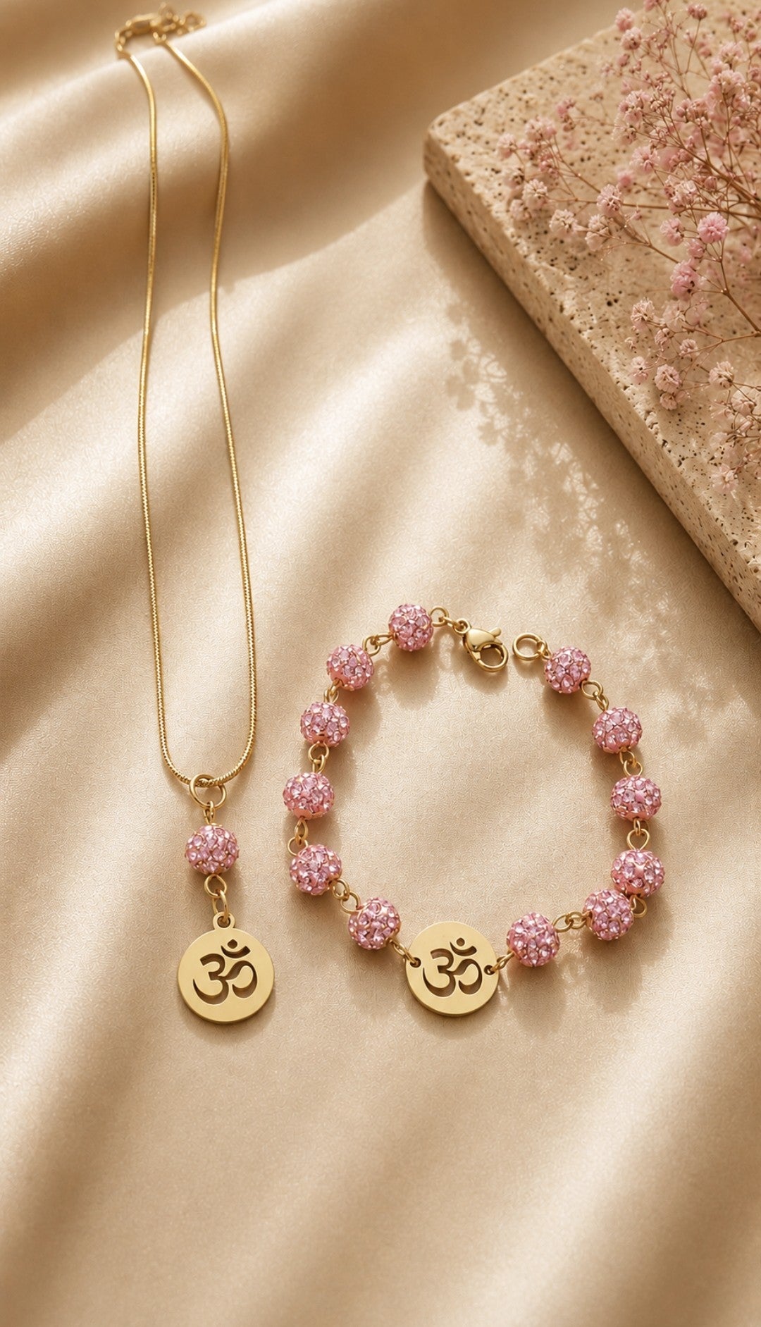 SuRosha Pink Om Essence Set – Ketting & Armband met Roze Crystal Kralen
