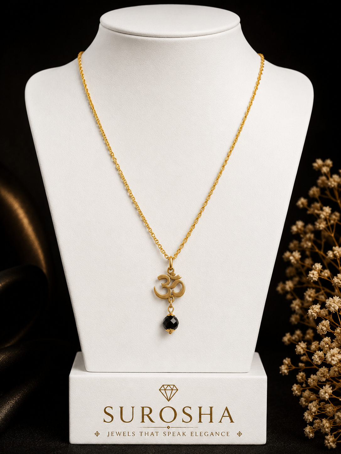 SuRosha Spirit Ketting met Zwarte Ogri Ai Kraal en Ohm Hanger
