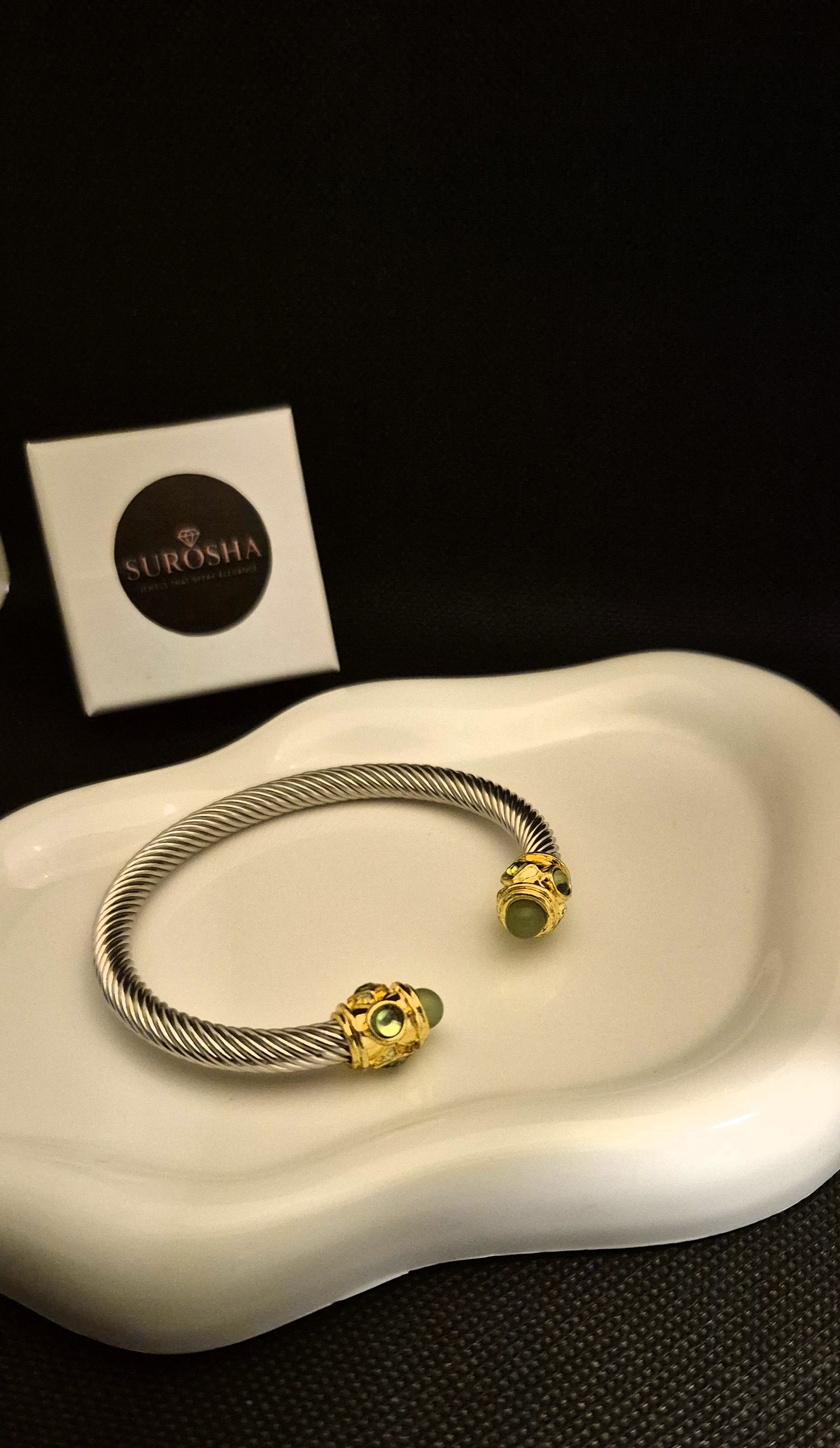 SuRosha Spirituele Cable Armband met Groene Natuurstenen – Balans, Heling & Hartchakra