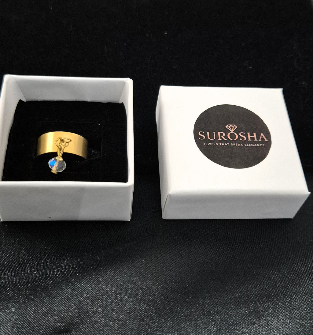 SuRosha handgemaakte RVS ring met transparante Ogri Ai kraal