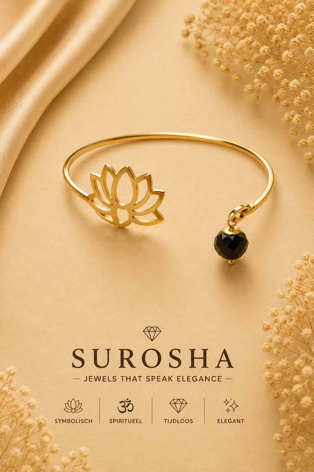 SuRosha Lotus Armband met Zwarte Ogri Ai Kraal
