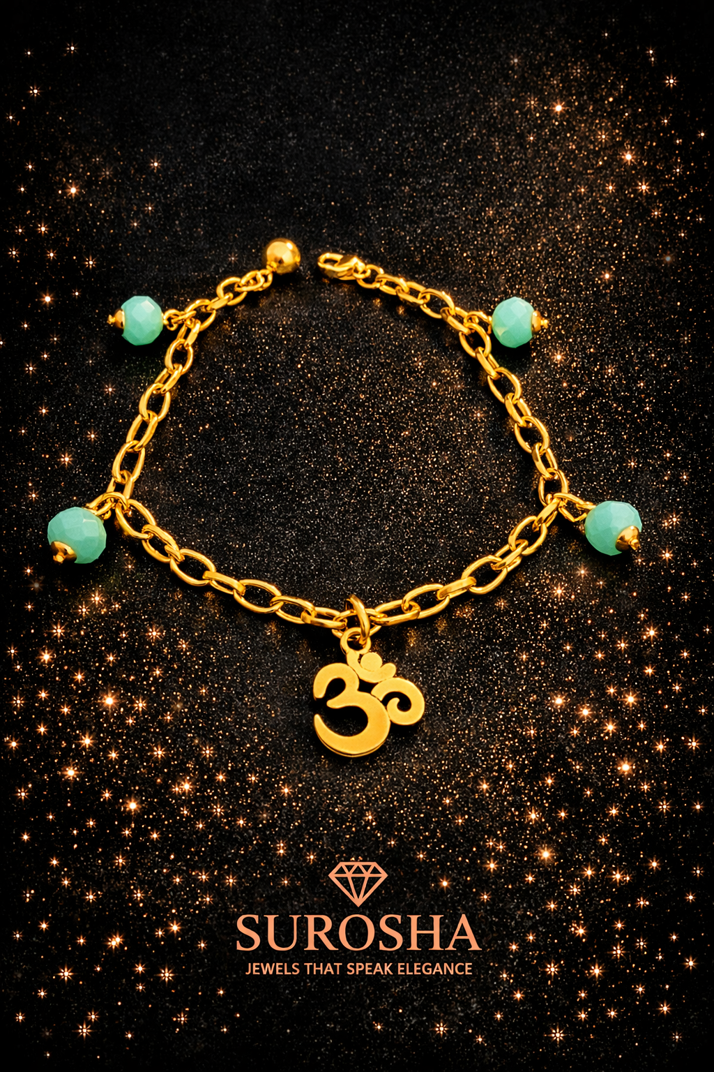 SuRosha Luxe Gouden Armband met Ohm Bedel & Mintgroene Kralen