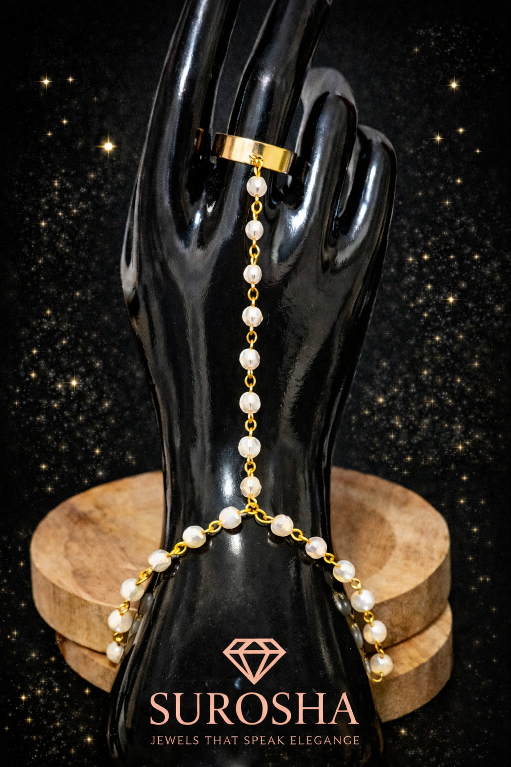SuRosha Pearl Glow Hand Chain – Ring Armband