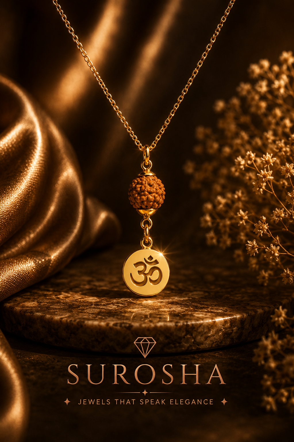 SuRosha Spirit Ketting met Rudraksha Kraal en Ohm Hanger