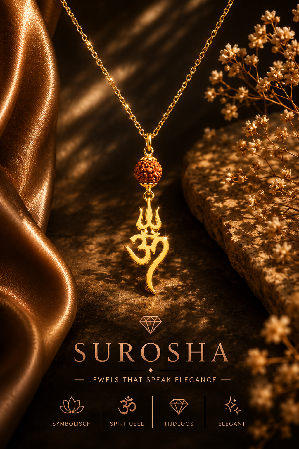 SuRosha Spirit Ketting met Rudraksha Kraal en Ohm-Trishul Hanger