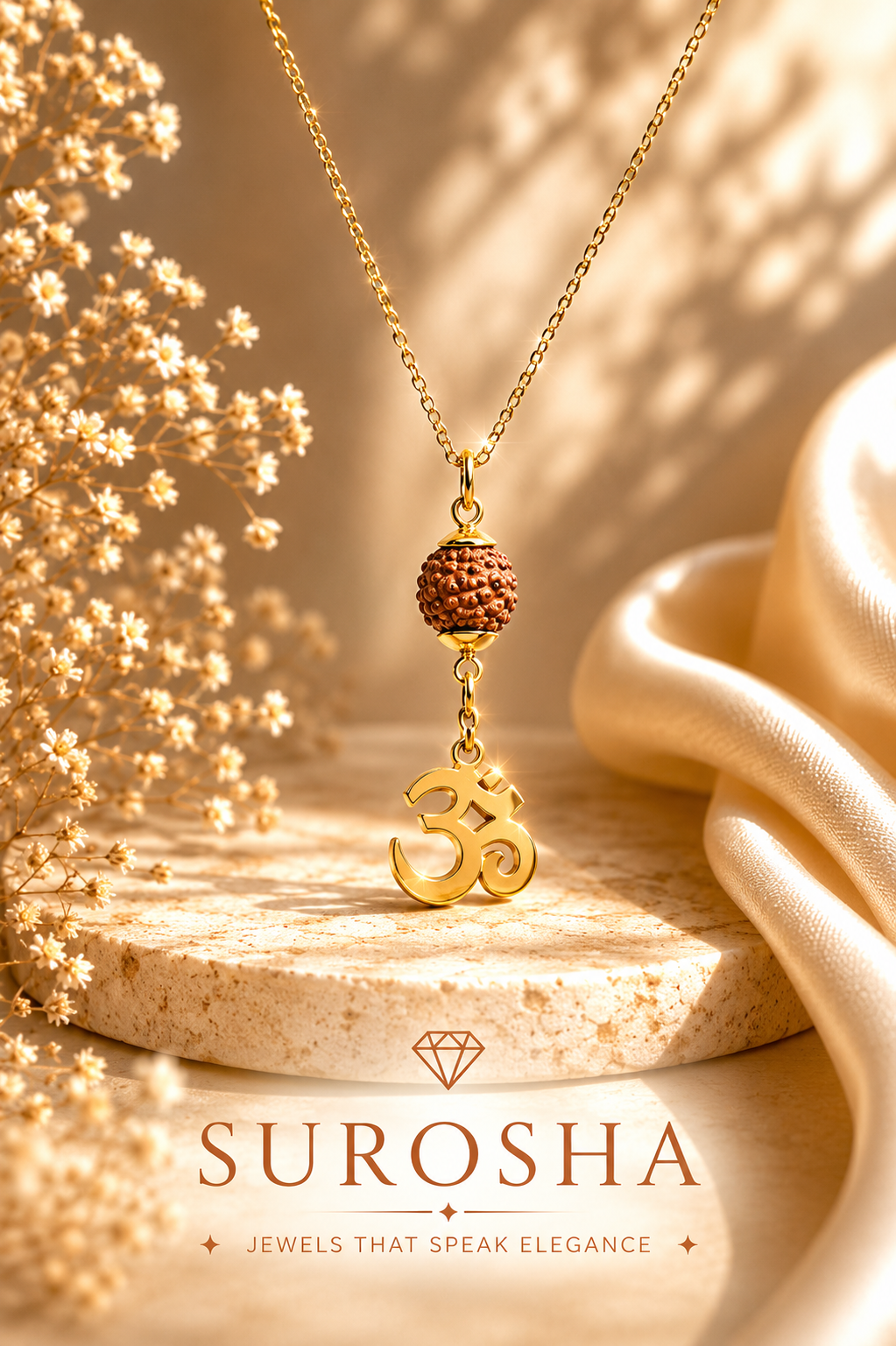 SuRosha Spirit Ketting met Rudraksha Kraal en Ohm-Trishul Hanger
