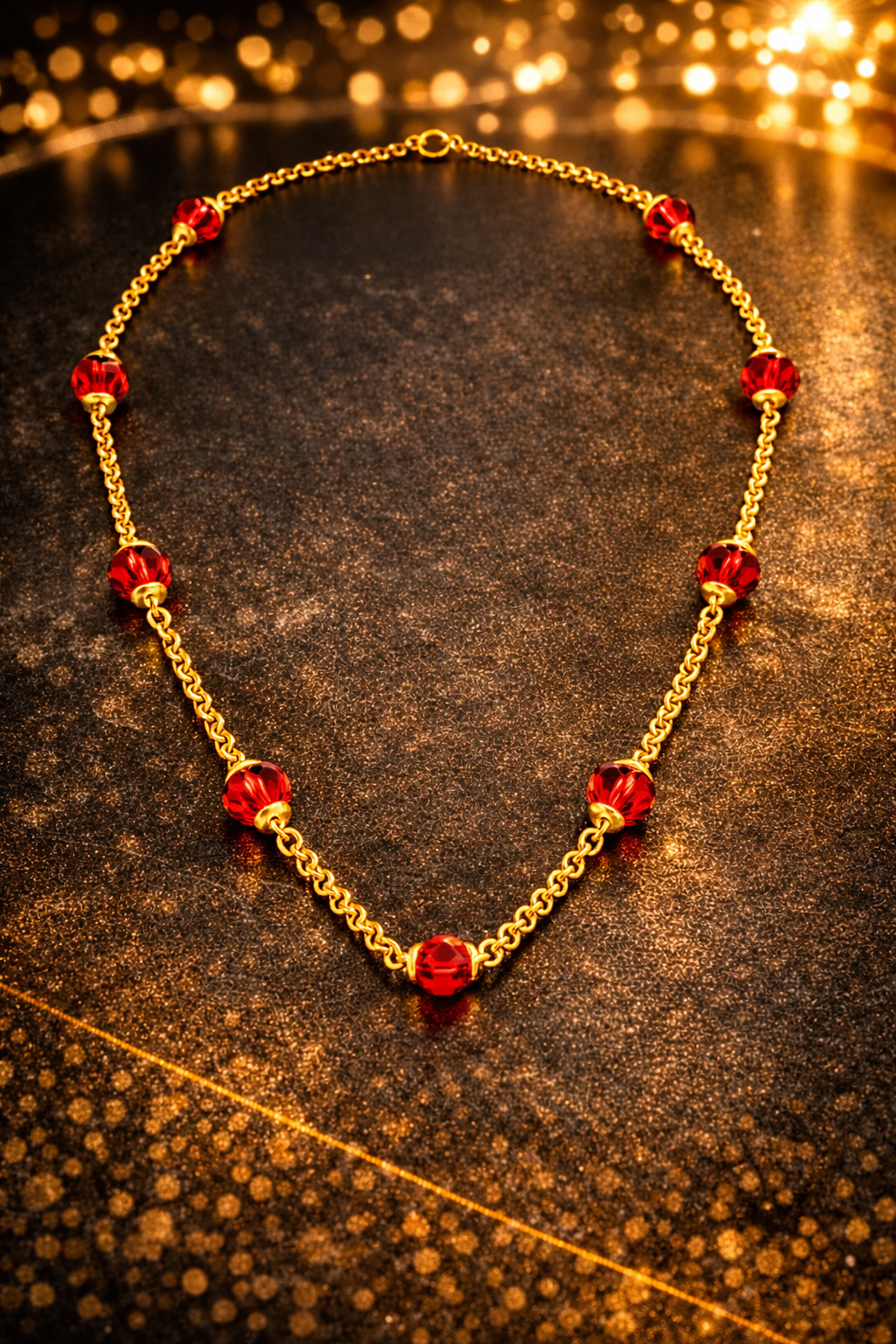 SuRosha Red Elegance Necklace – goudkleurige ketting met Rode Ogri Ai kralen
