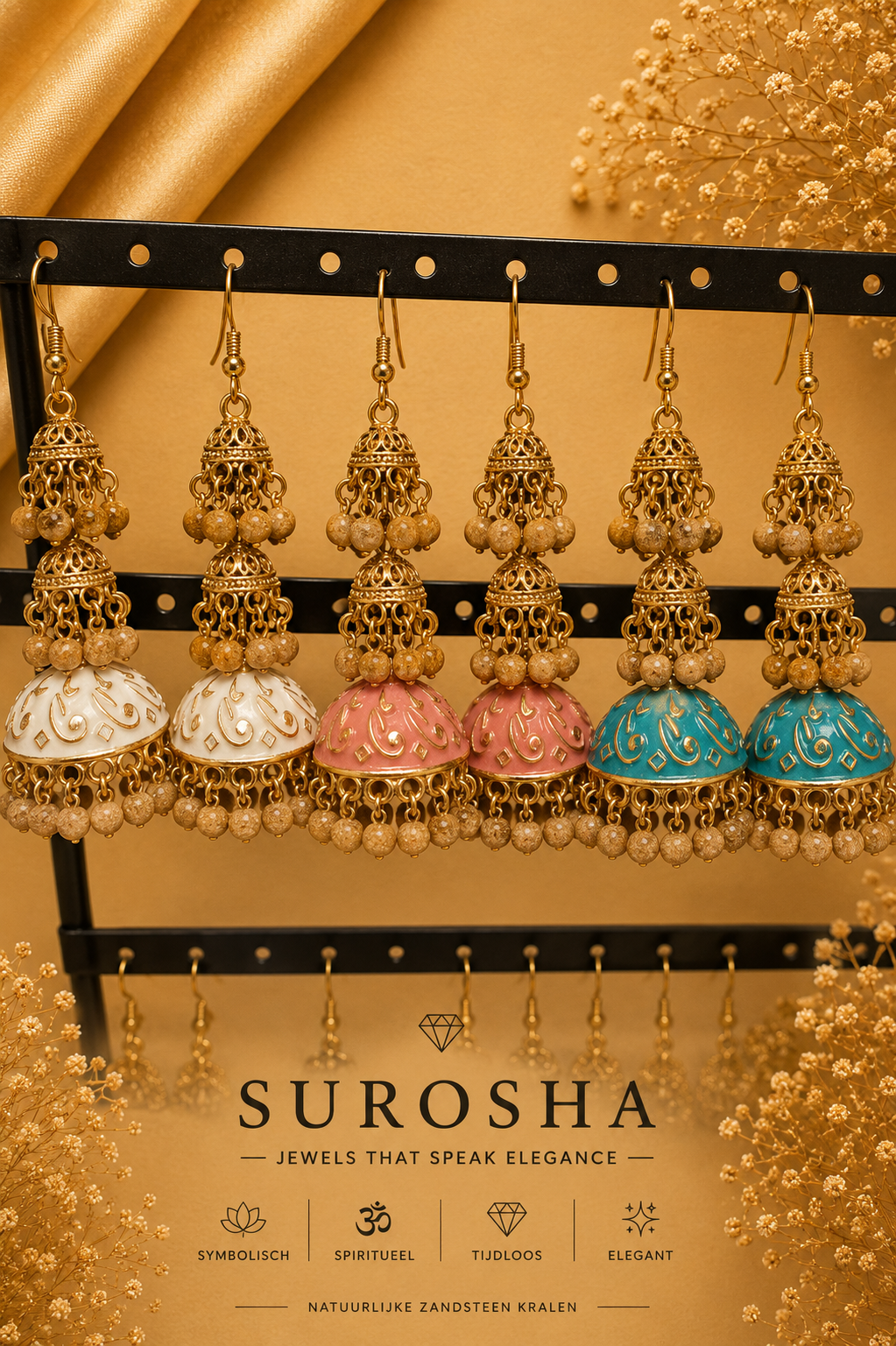 SuRosha Djoemka Oorbellen – Verkrijgbaar in Wit, Roze en Turquoise, Zwart en Oraje