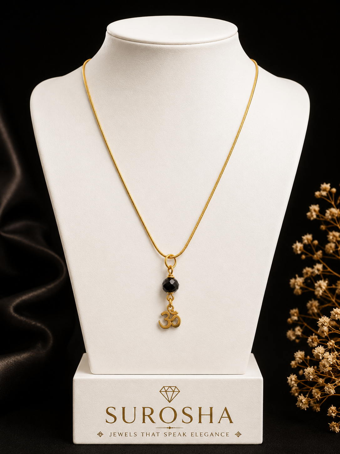 SuRosha Spirit Ketting met Zwarte Ogri Ai Kraal en Ohm Hanger