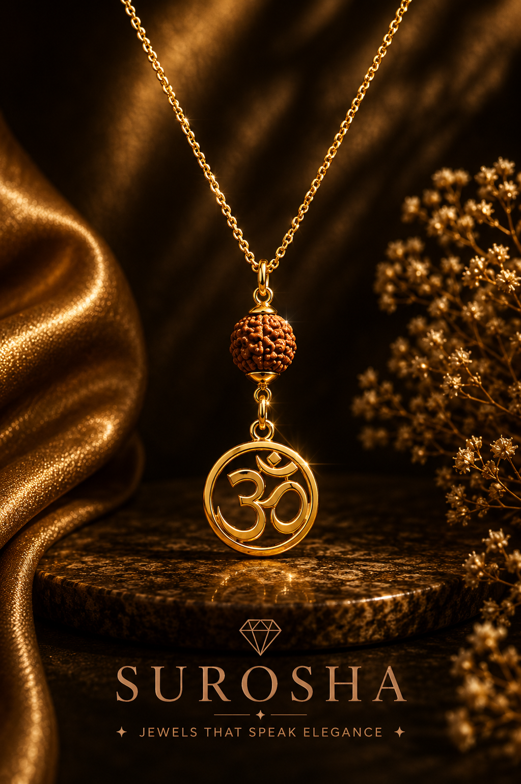 SuRosha Spirit Ketting met Rudraksha Kraal en Ohm-Trishul Hanger