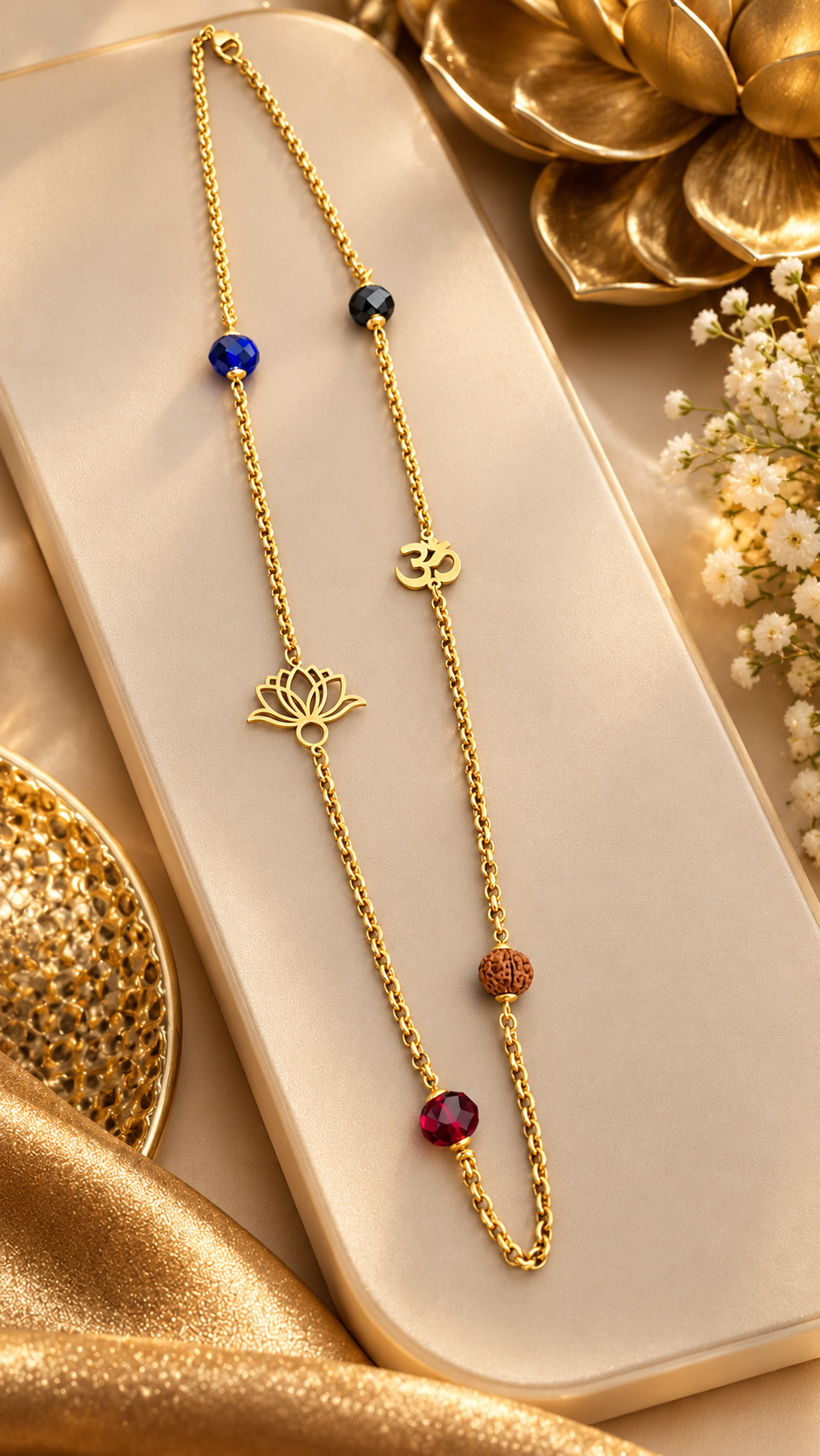 SuRosha Divine Lotus & Ohm Ketting met Ogri Ai en Rudraksha (60cm en 70cm)