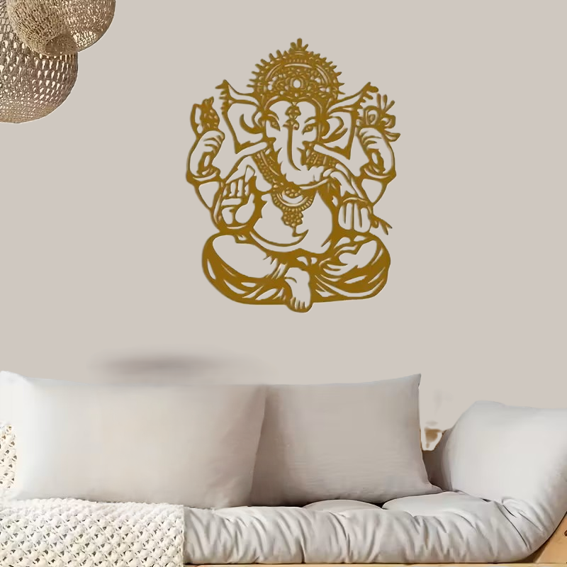 Gouden Metalen Ganesh Wanddecoratie – 30 x 38,5 cm
