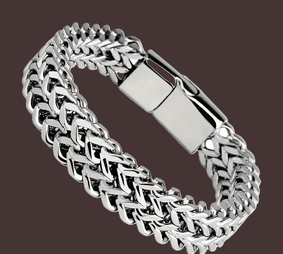 Luxe Gevlochten roestvrijstalen Herenarmband – Zilver
