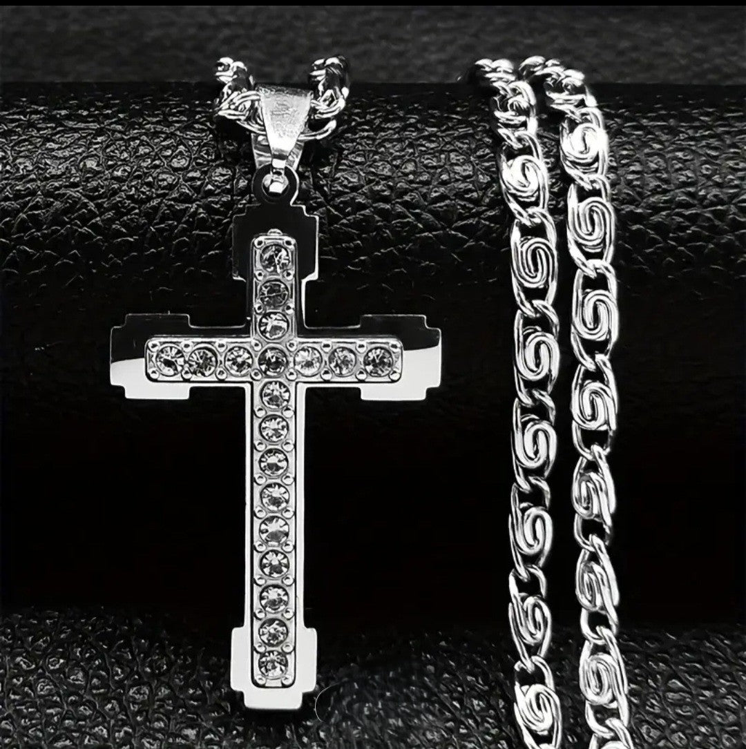 Luxe Herenketting 50cm met Kruis Hanger 4cm en Zirconia Steentjes