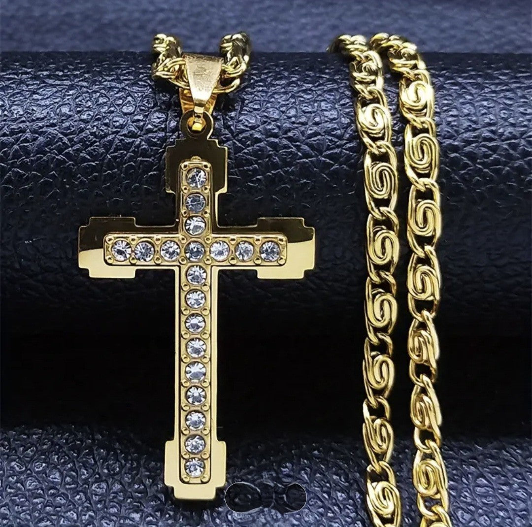 Luxe Herenketting 50cm met Kruis Hanger 4cm en Zirconia Steentjes