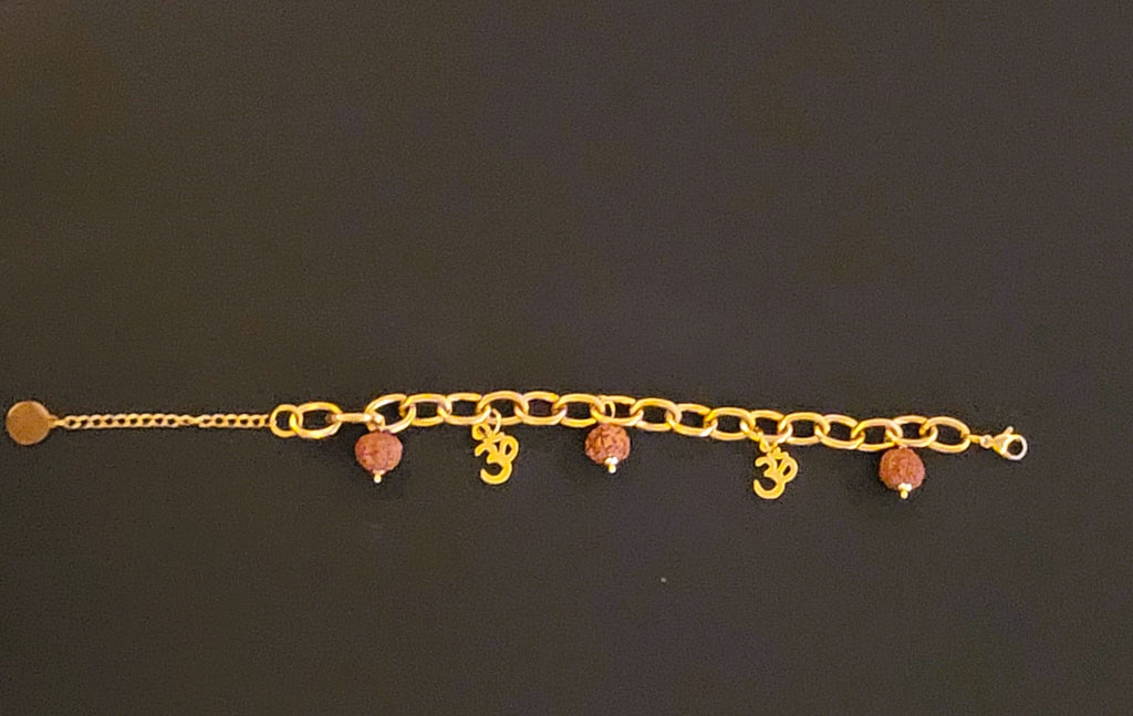 SuRosha “Divine Strength” – Dikke Armband met Rudraksha Kralen 8 mm en Ohm Hangers – Stainless Steel