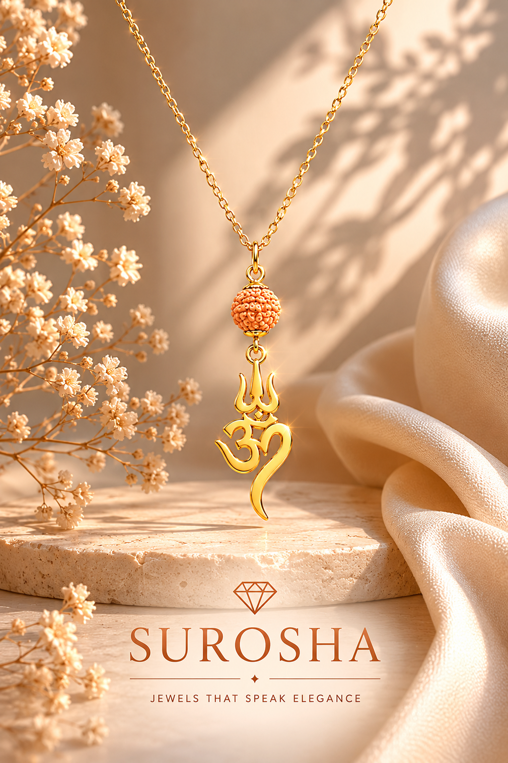 SuRosha Spirit Ketting met Rudraksha Kraal en Ohm-Trishul Hanger