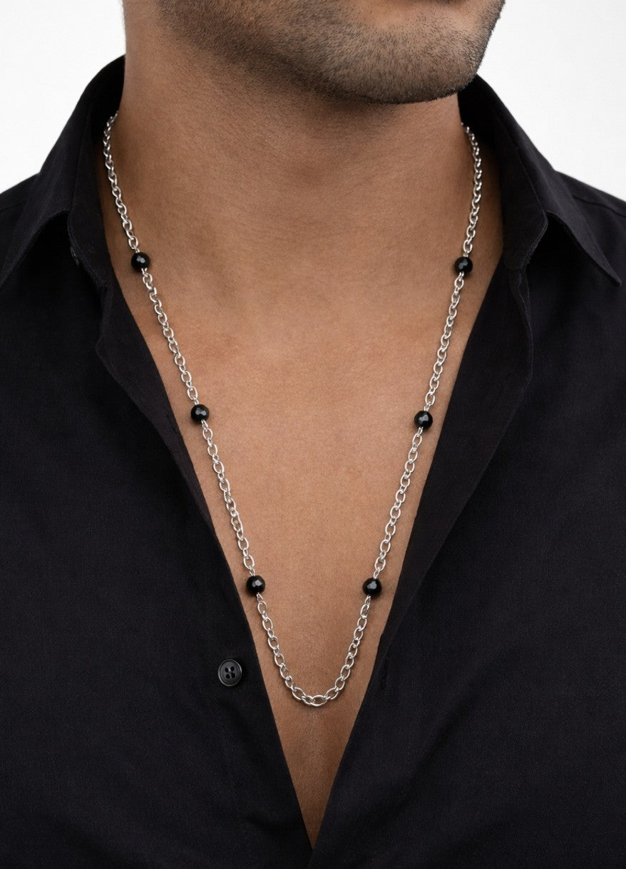 SuRosha Zilveren RVS Ketting met Zwarte Ogri Ai Kralen