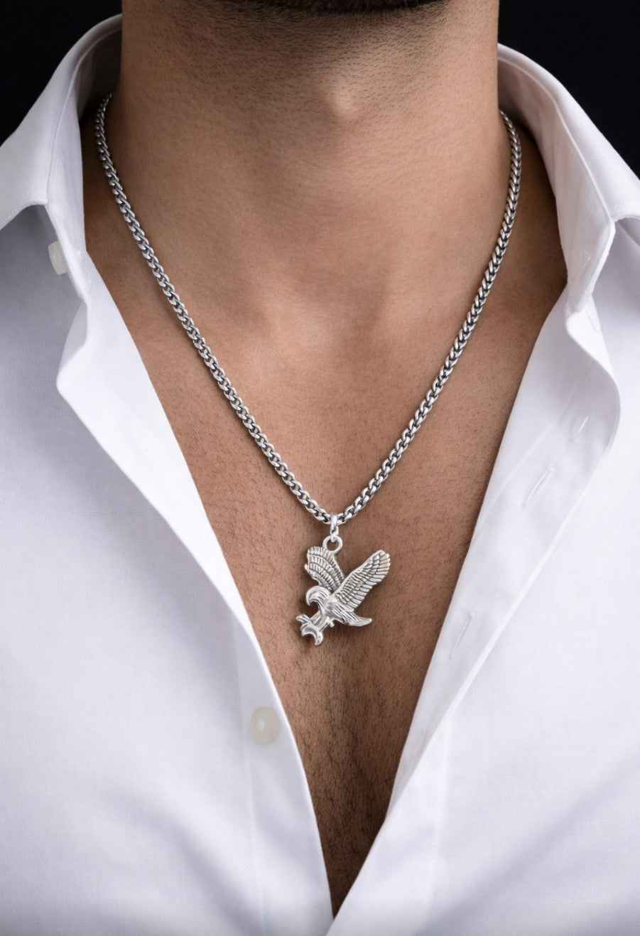 SuRosha Zilverkleurige RVS Ketting met Vliegende Adelaar Bedel