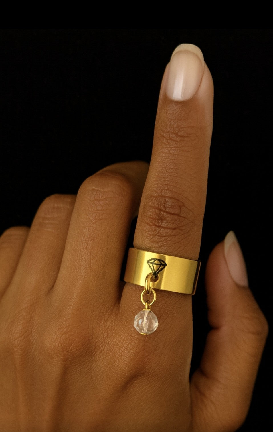 SuRosha handgemaakte RVS ring met transparante Ogri Ai kraal