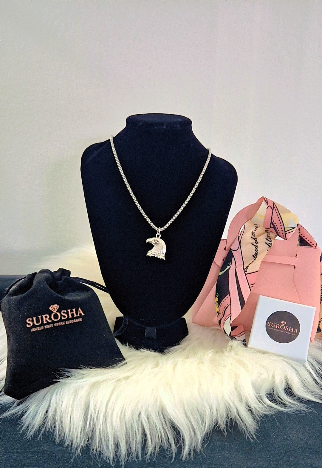 SuRosha Zilverkleurige RVS Ketting met Adelaar Bedel