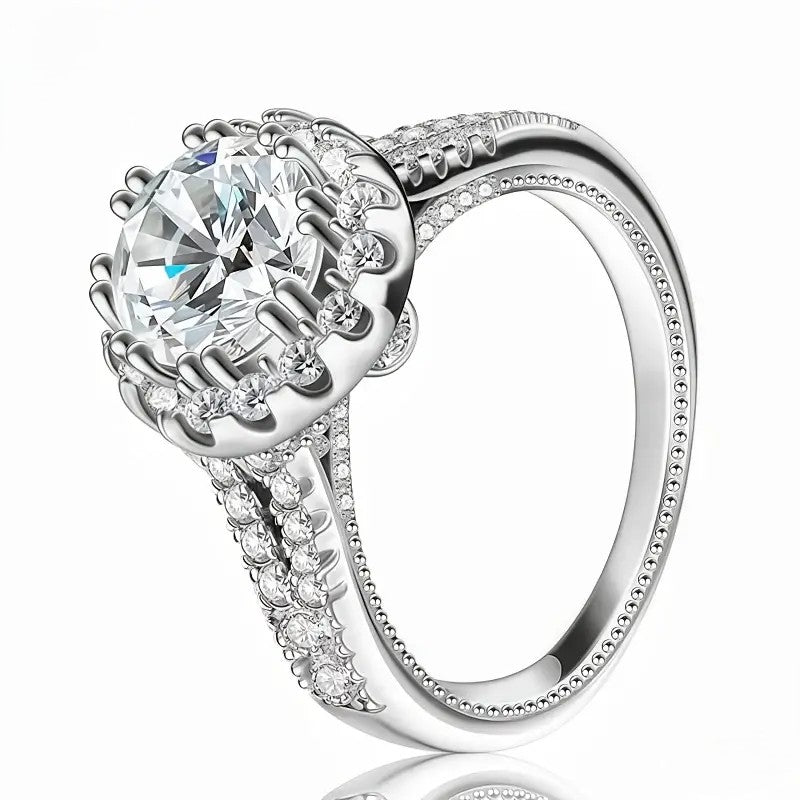 Verlovingsring Queen Rosha – S925 Zilver met 2.00 ct Moissanite