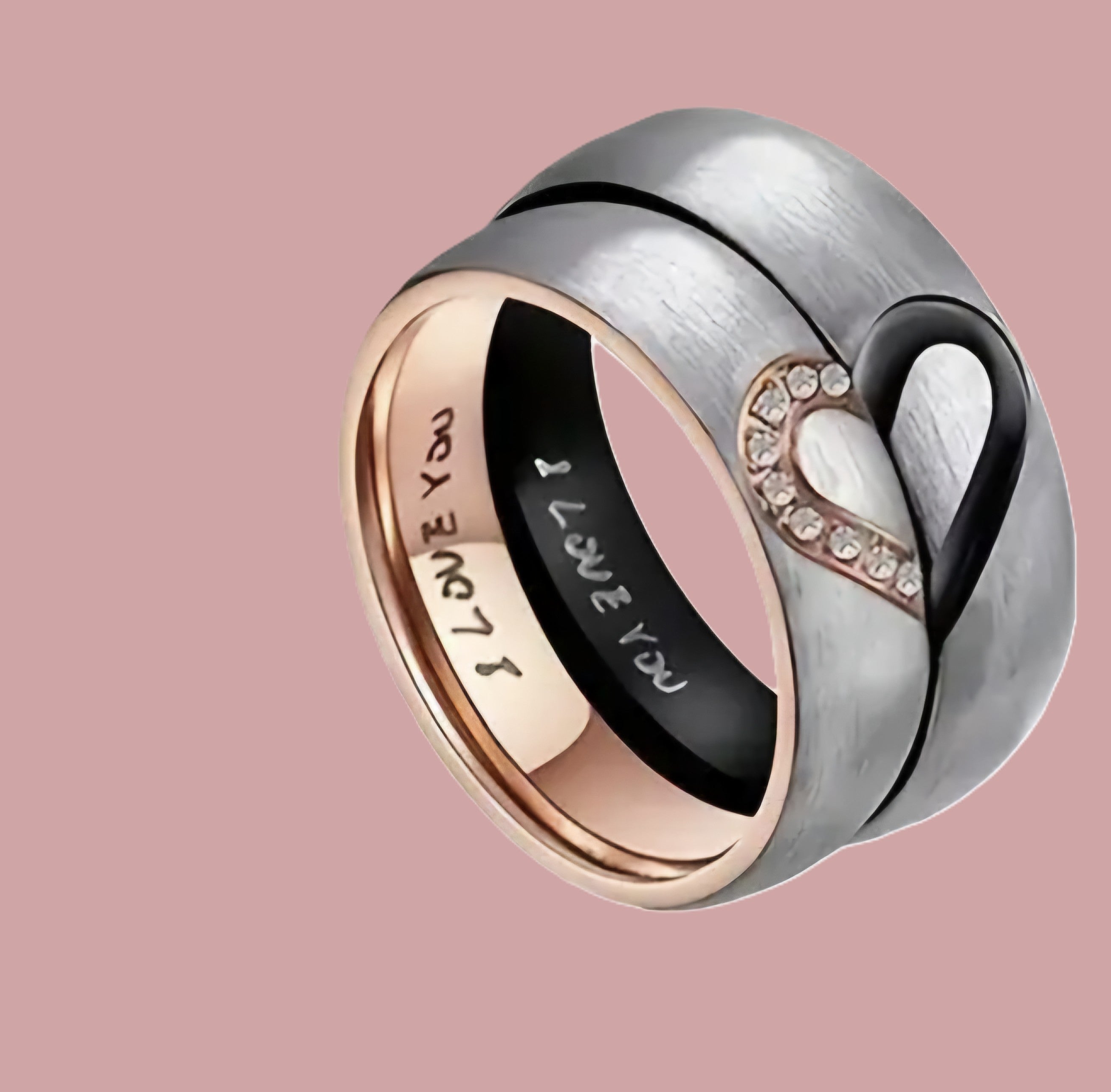 Koppelsringen – Zilver met Roségoud en Zwart Hart (PRIJS PER RING)