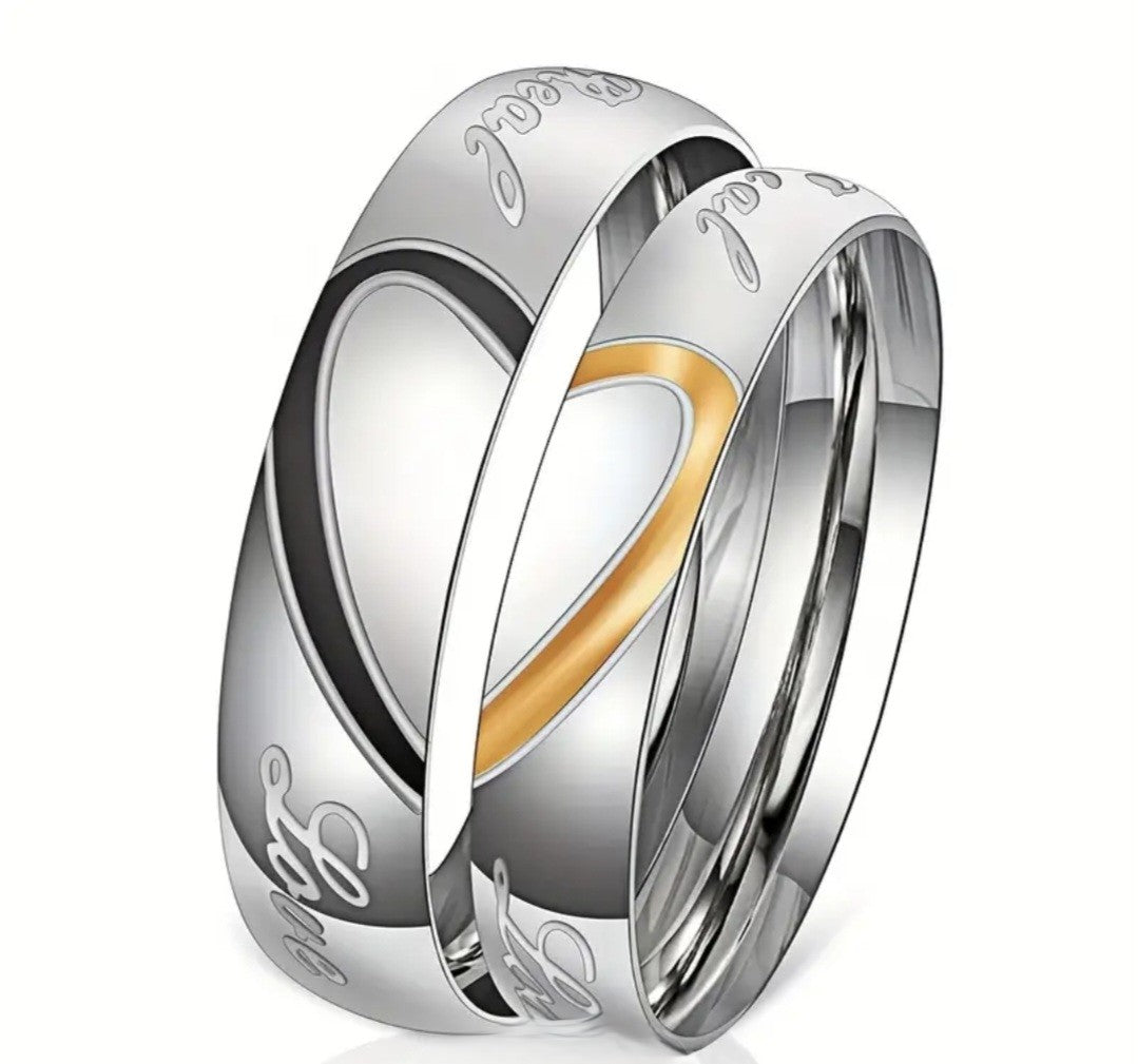 Koppelsringen – Zilver met Zwart & Goud Hart (PRIJS PER RING)