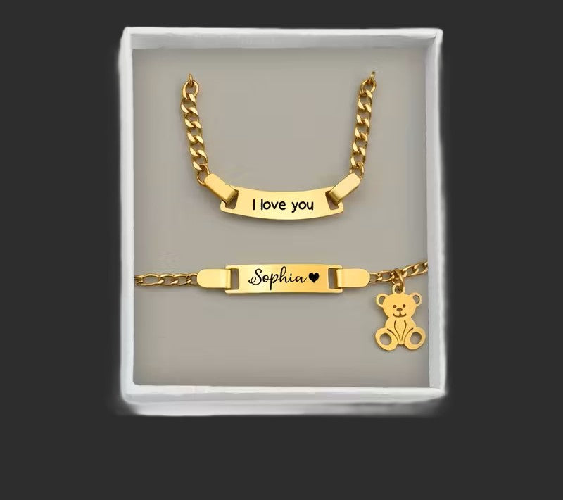 SuRosha Gepersonaliseerd Baby/Kinder Sieradensetje – Armband & Ketting (RVS Goud)