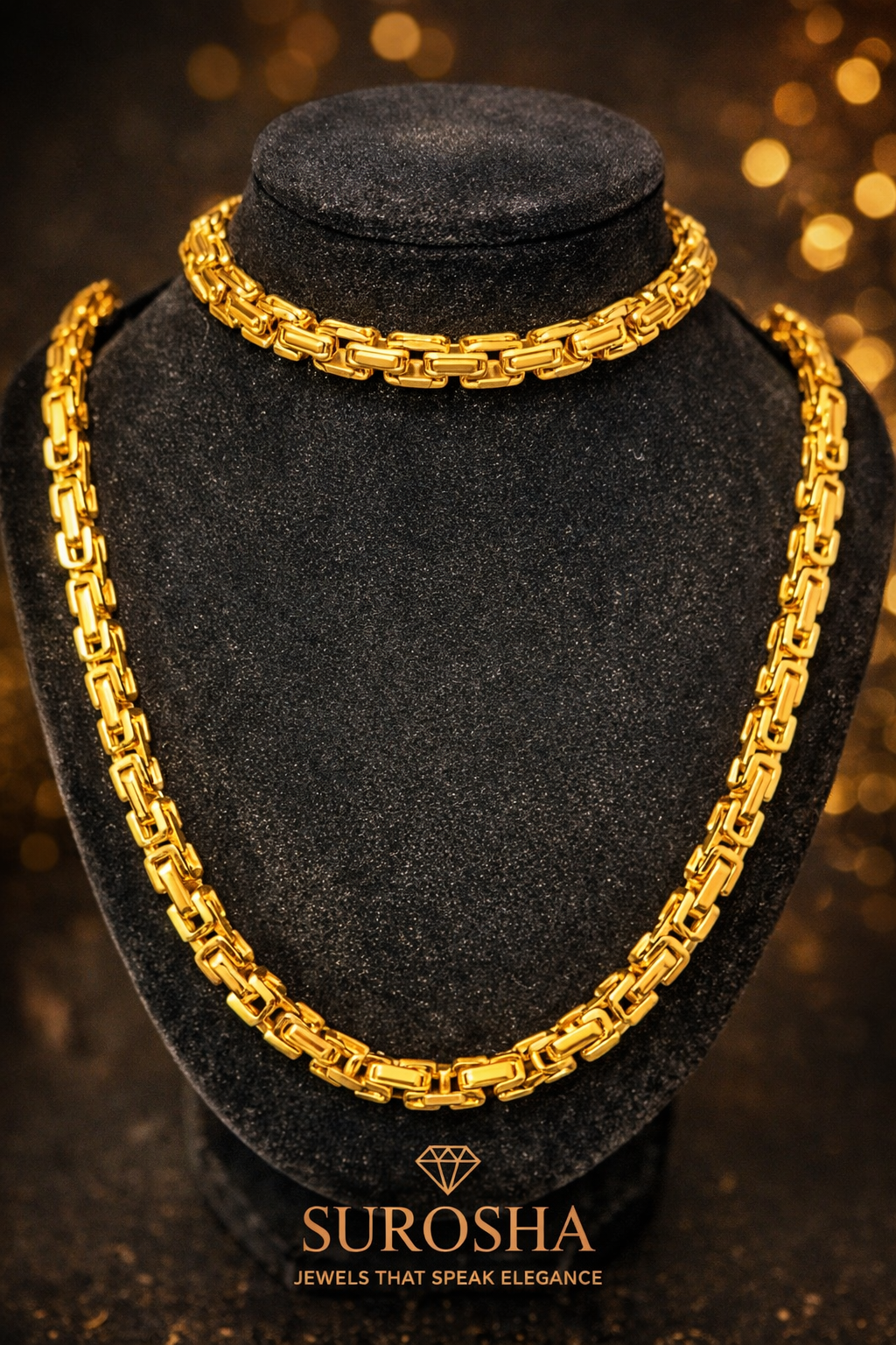 SuRosha Koningsschakel Ketting & Armband Set – Zilver en Goud – 60 cm