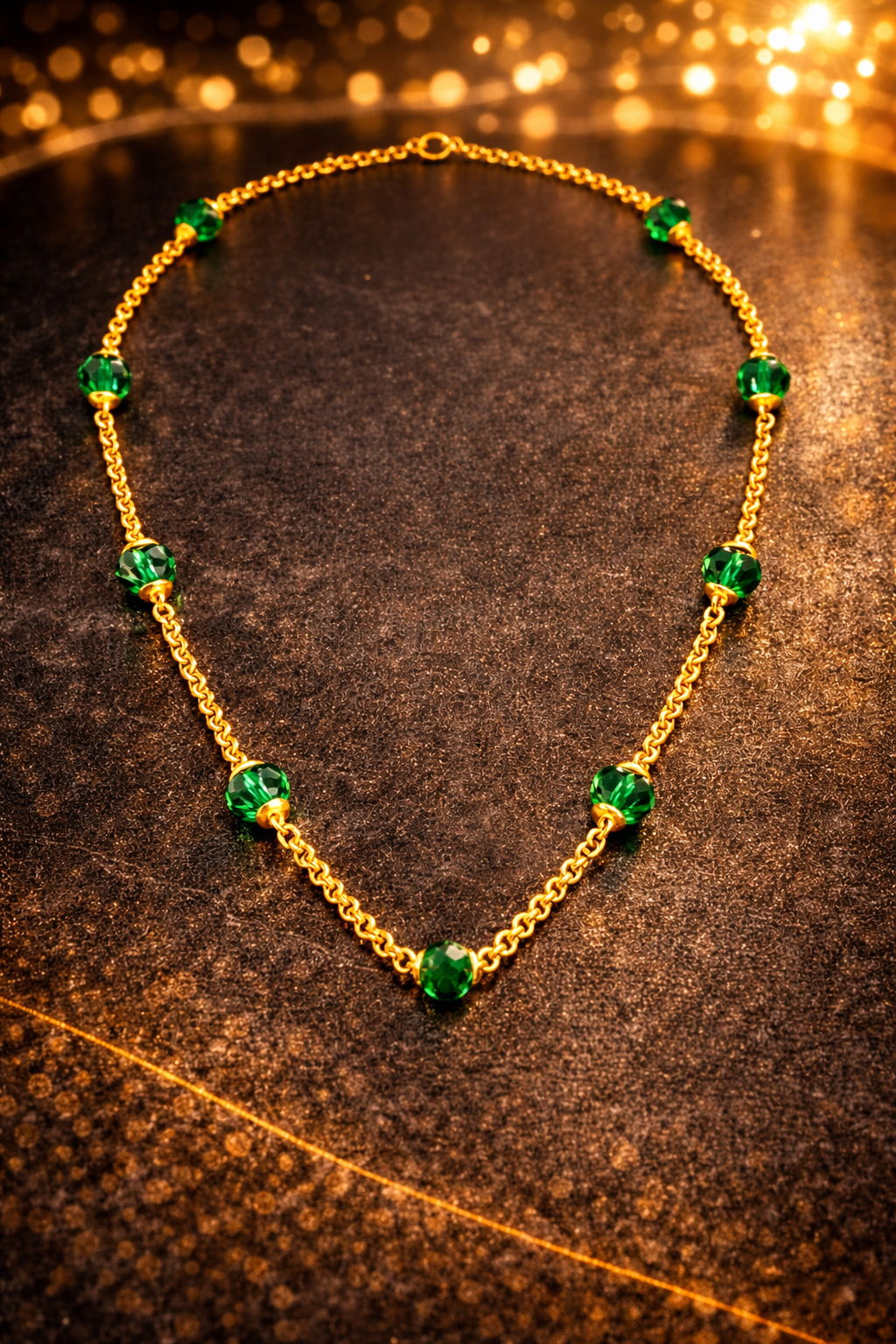 SuRosha Green Elegance Necklace – goudkleurige ketting met Groene Ogri Ai kralen